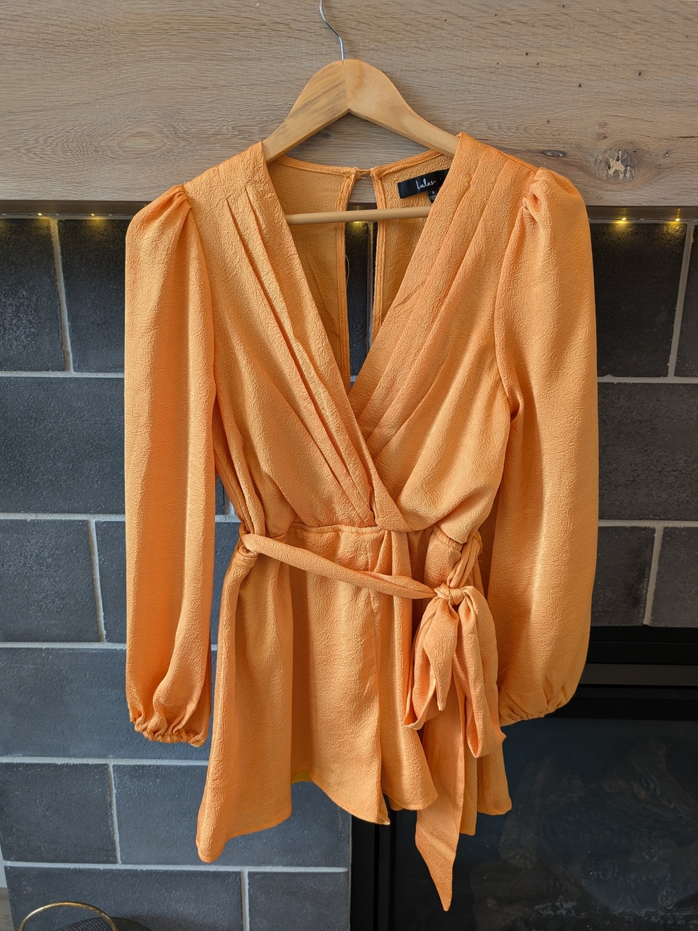 Lulu's Peach-Orange Surplice Romper with Tie Waist
